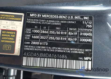 2013 Mercedes-Benz Ml 350 из США, поврежденный, VIN 4JGDA5JB8DA161686